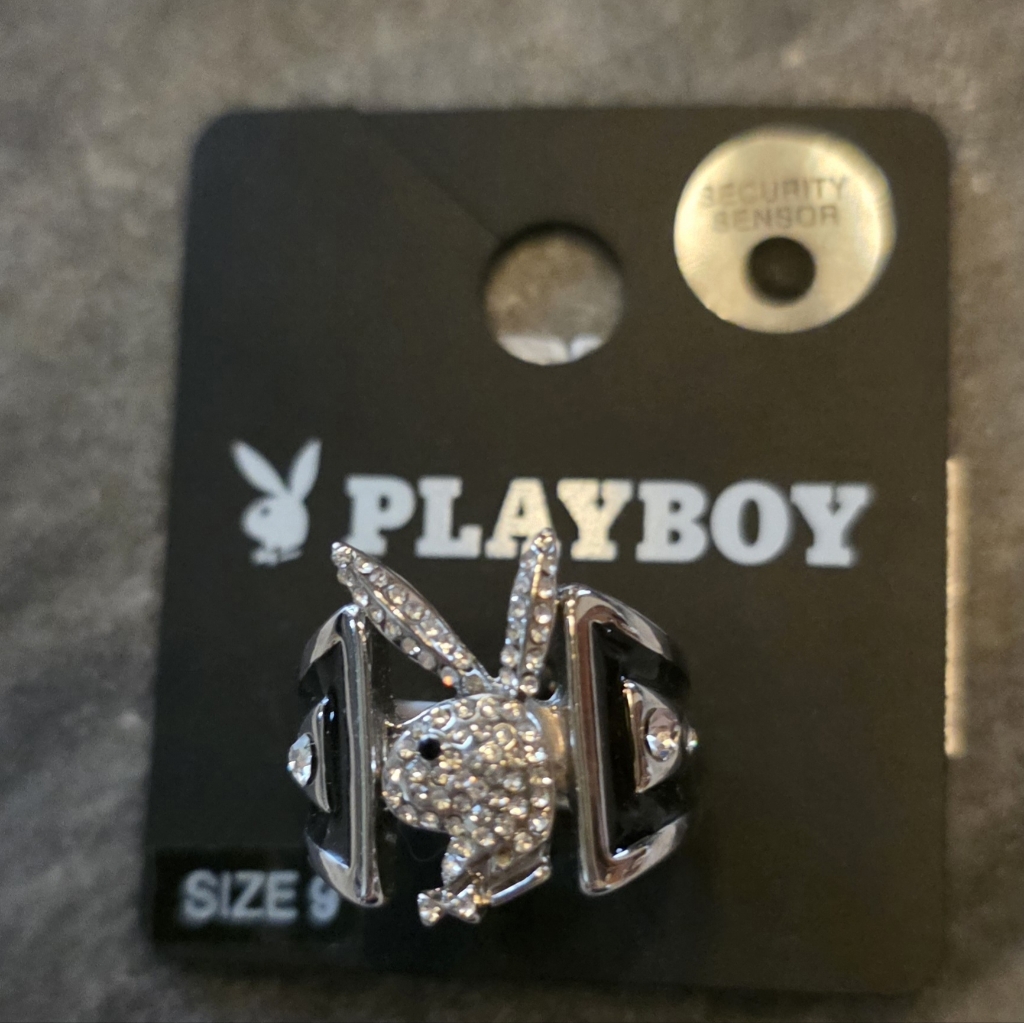 Nwt Playboy Rhinestone Ring Size 9 Gunmetal Official Licensed Y2k